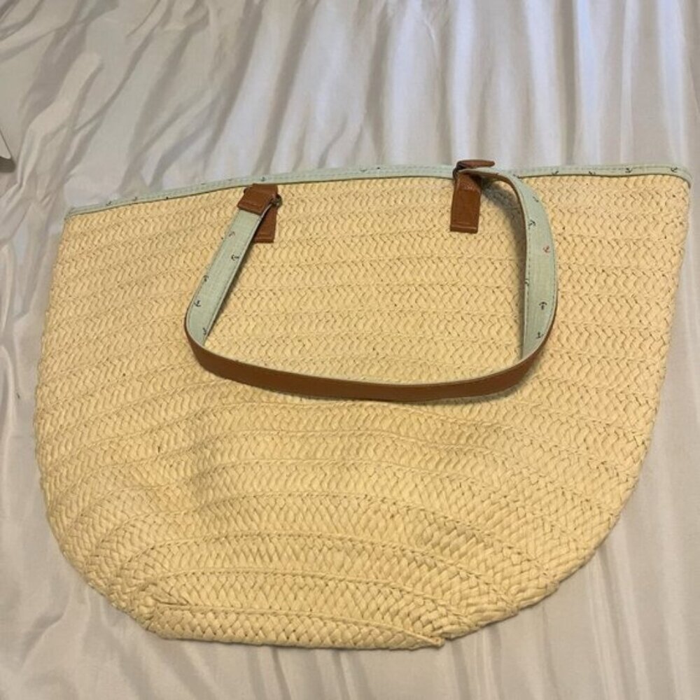 Jen & Co Vegan Seagrass Shoulder Tote Bag | Green handle